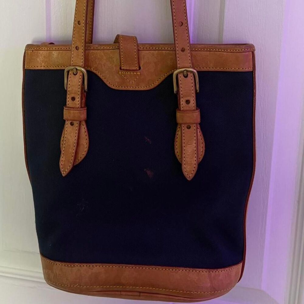 Vintage Dooney & Bourke Women's Navy and Tan Tote Bag - Picture 3 of 8